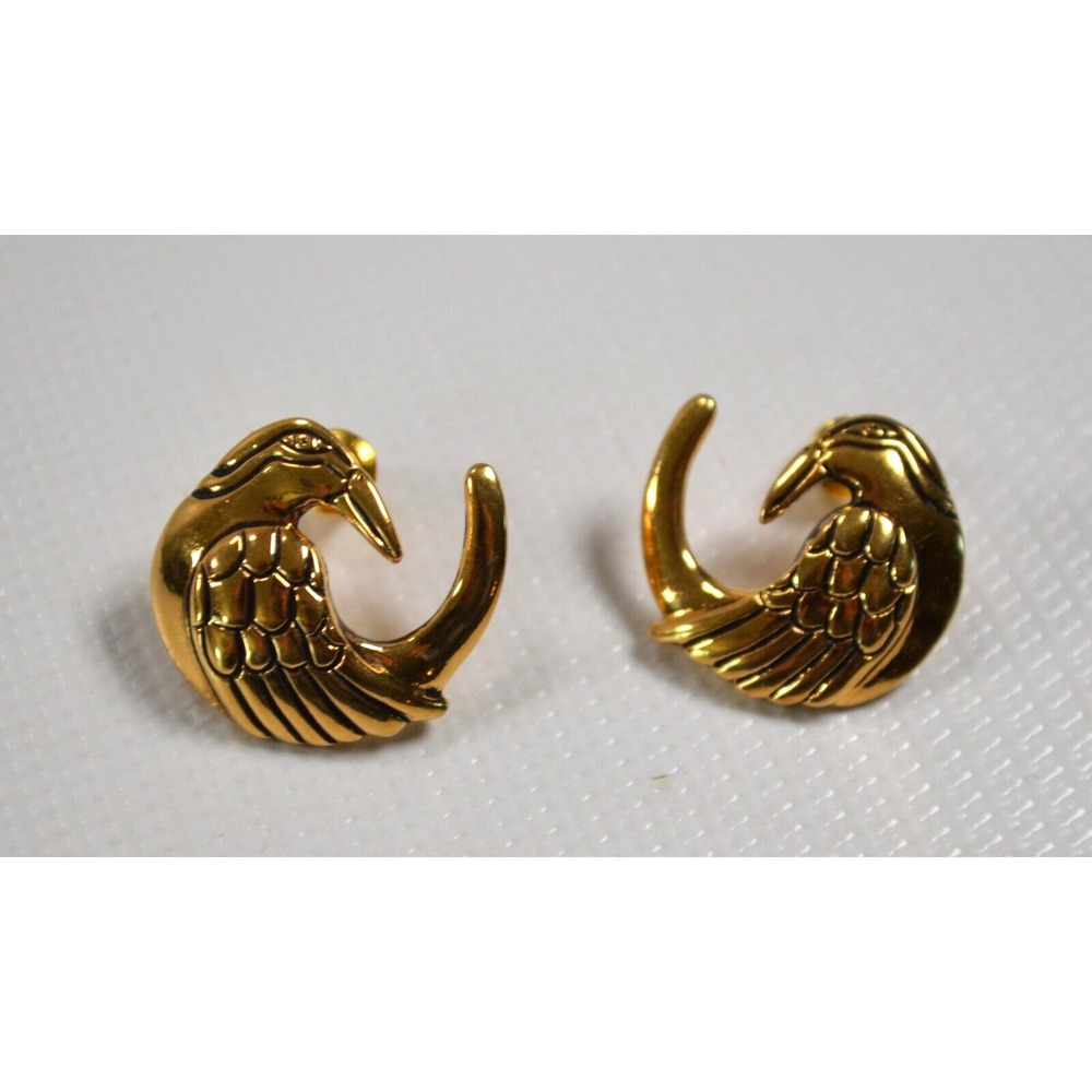 Vintage Gold Tone Post Pierced‎ Earrings Bird  .75 " Across
